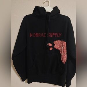 Black Graphic Hoodie Sweater with Red Heart Back Print